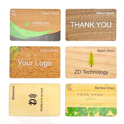 Factory Direct Sales Custom Logo Engraved Wooden RFID Business Card NFC ISO14443A 13.56MHz Blank Wood NFC Hotel Key ID Card