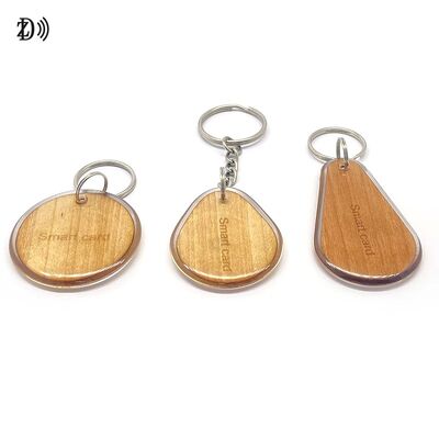 Custom Printed Wooden Key Chain with Waterproof Full Epoxy Wood Keyfob 13.56MHz RFID NFC Communication for Access Control