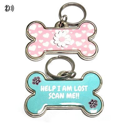 In tùy chỉnh chống nước 13.56MHz NTAG213 Keychain mất theo dõi kim loại Edge Epoxy Pet ID Tag cho chó & mèo nhận dạng